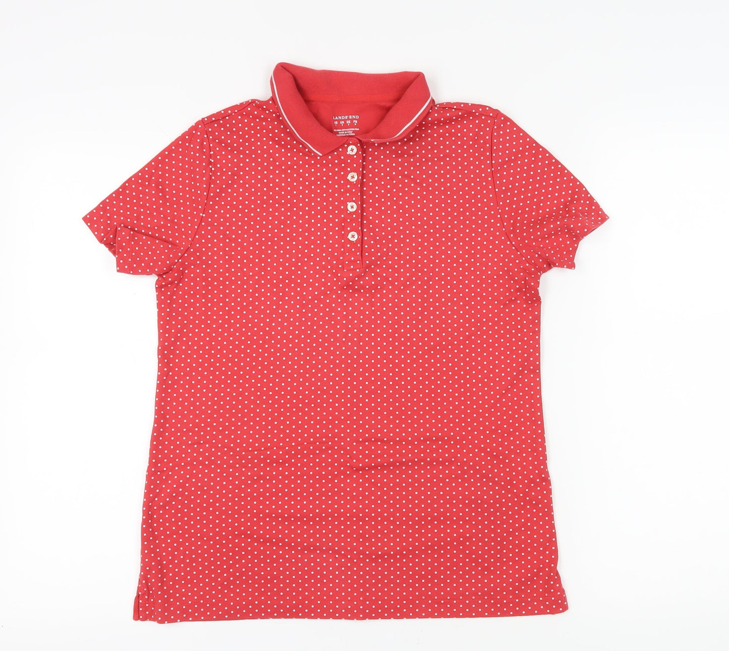 Lands' End Women's Red Polka Dot Polo Shirt, Size S, Casual Wear
