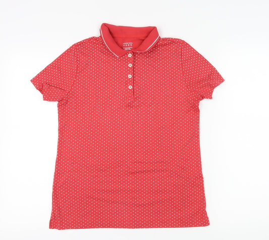 Lands' End Women's Red Polka Dot Polo Shirt, Size S, Casual Wear