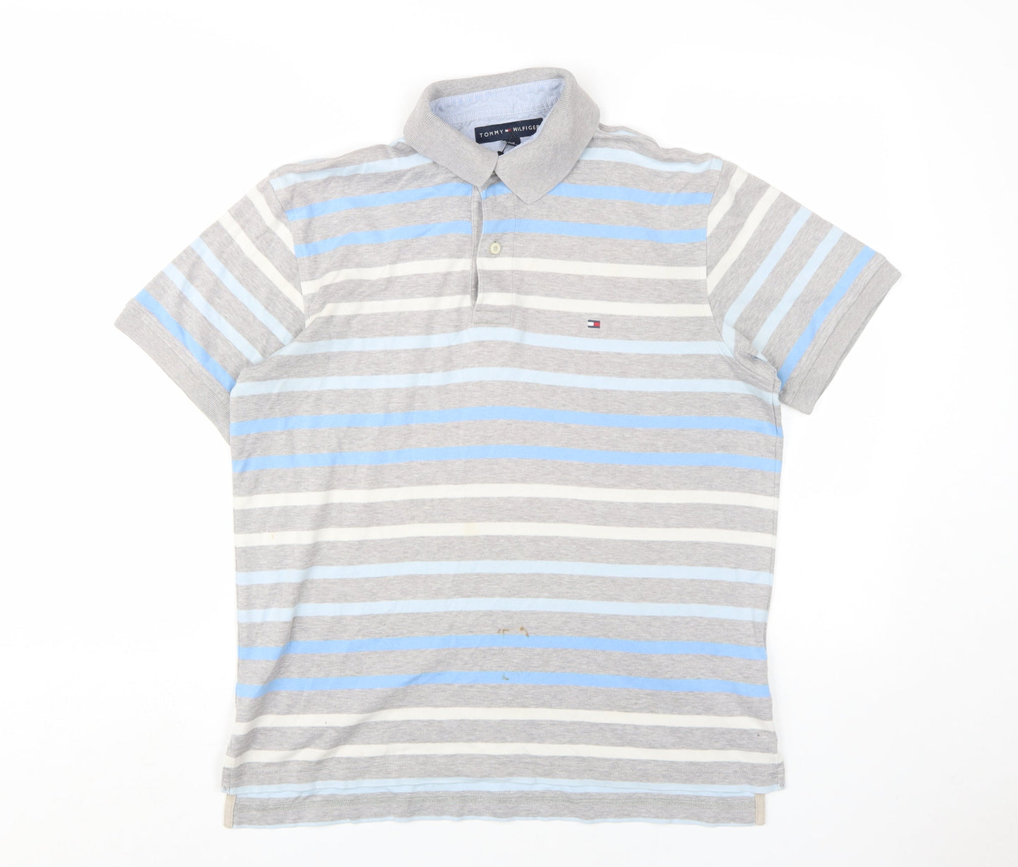 Tommy Hilfiger Men's Grey Stripe Polo Shirt Small