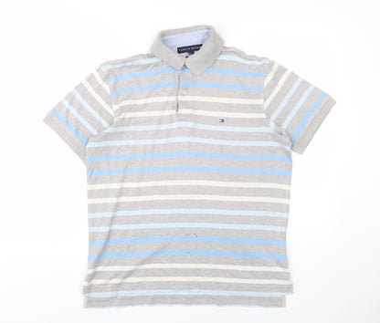 Tommy Hilfiger Men's Grey Stripe Polo Shirt Small