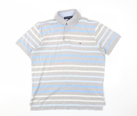 Tommy Hilfiger Men's Grey Stripe Polo Shirt Small