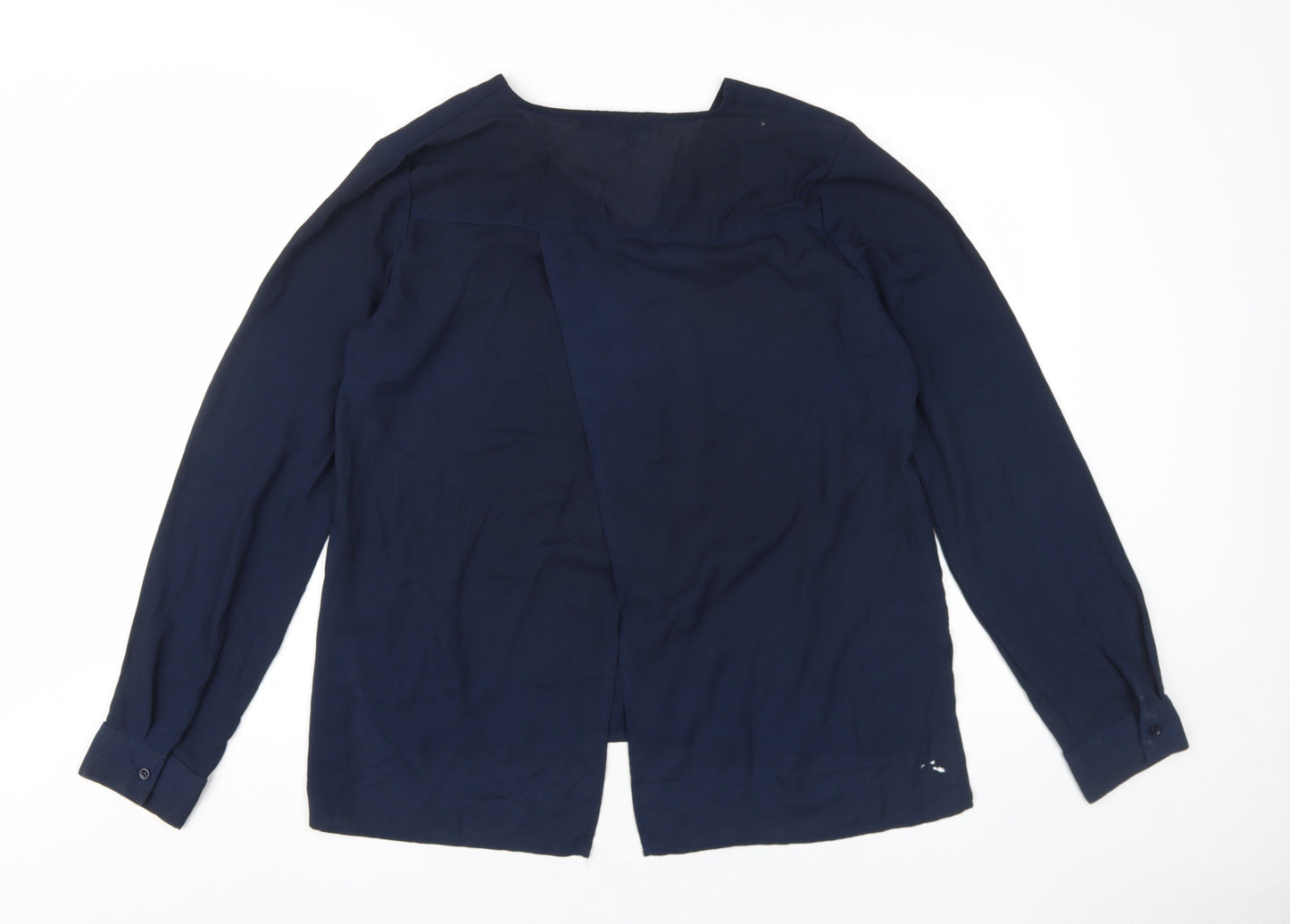 Saks Fifth Avenue Women's Blue V-Neck Button-Up Shirt M