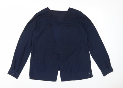 Saks Fifth Avenue Women's Blue V-Neck Button-Up Shirt M
