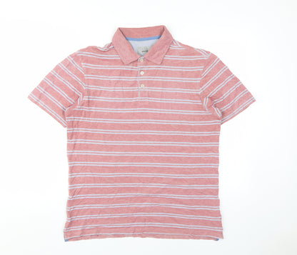 Marks and Spencer Men's Red Striped Polo - Medium