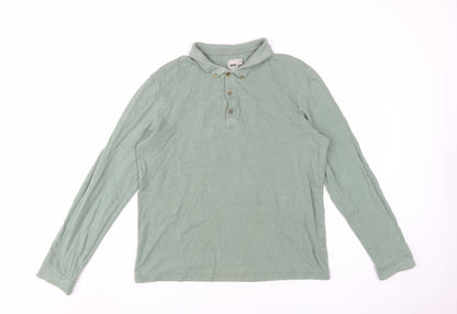 ASOS Men's Green Long Sleeve Polo Shirt, M, Button Collar