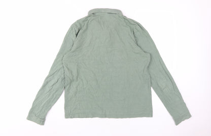 ASOS Men's Green Long Sleeve Polo Shirt, M, Button Collar