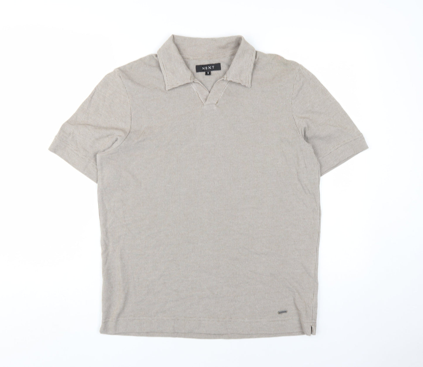 Next Men's Beige Polo Shirt Size S Regular Fit Short Sleeve
