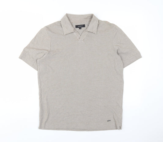 Next Men's Beige Polo Shirt Size S Regular Fit Short Sleeve