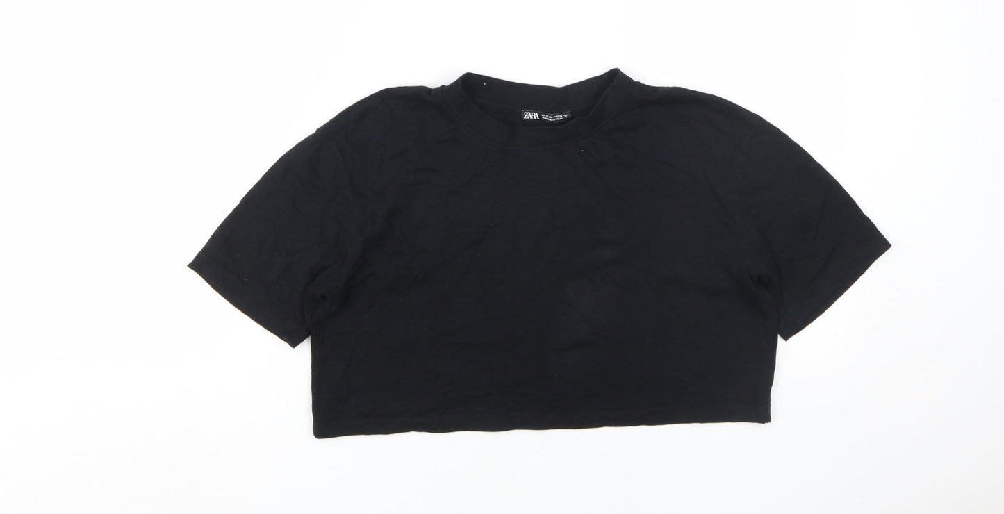 Womens UK Size 10 Zara Black Cropped T-Shirt