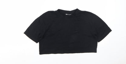 Womens UK Size 10 Zara Black Cropped T-Shirt