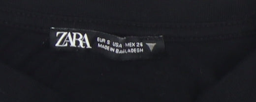 Womens UK Size 10 Zara Black Cropped T-Shirt