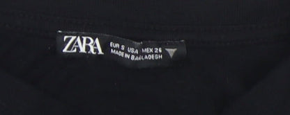 Womens UK Size 10 Zara Black Cropped T-Shirt