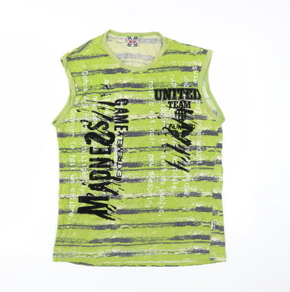 Best Blood Men's Green Sleeveless Striped T-Shirt L