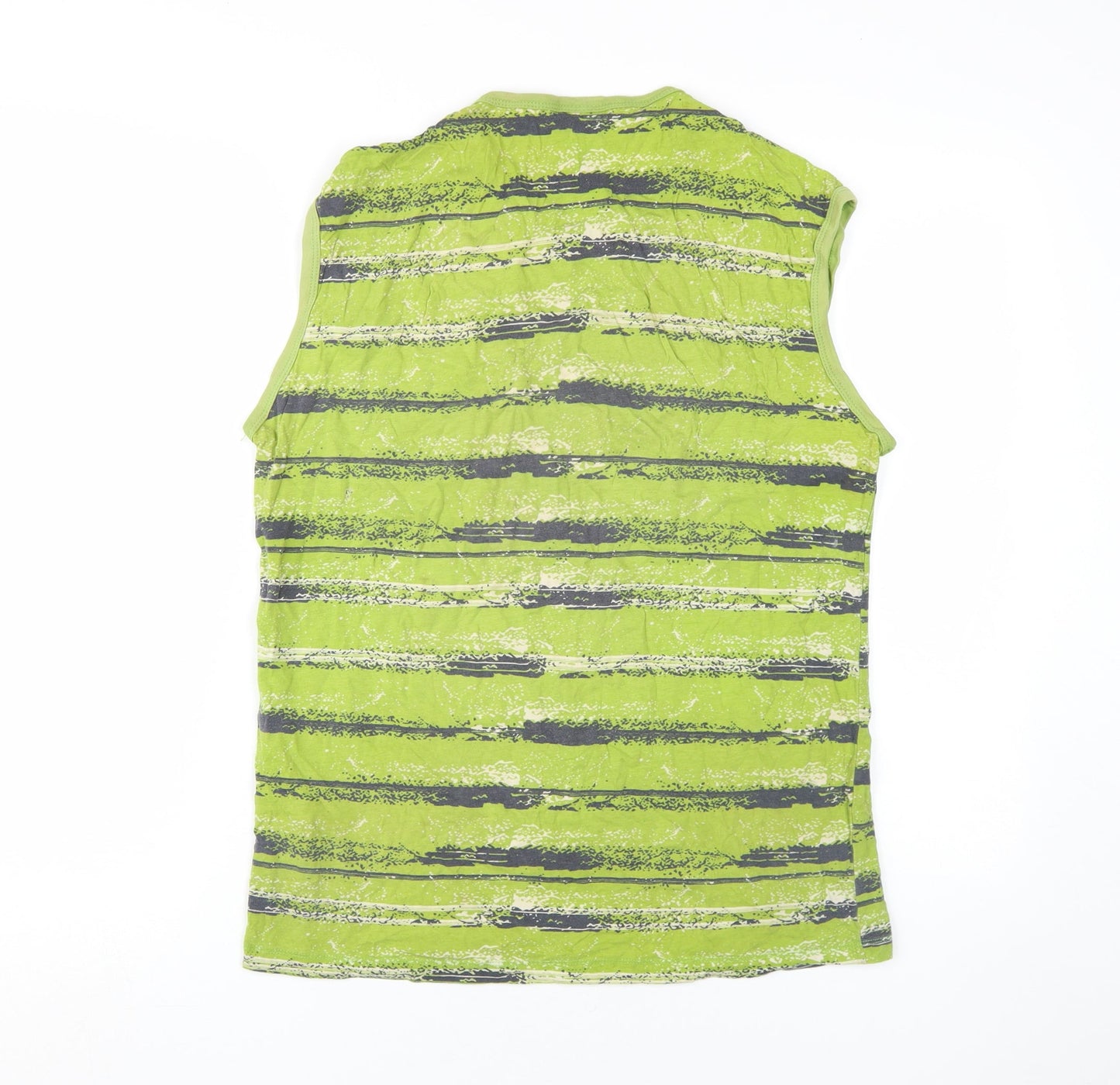 Best Blood Men's Green Sleeveless Striped T-Shirt L