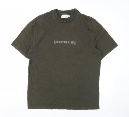 Topman Men's Green S T-Shirt - Crew Neck, Short Sleeve, Cotton