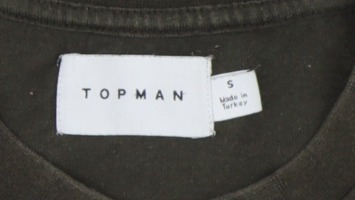 Topman Men's Green S T-Shirt - Crew Neck, Short Sleeve, Cotton