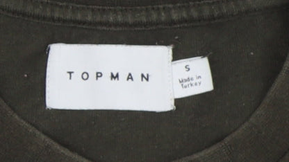 Topman Men's Green S T-Shirt - Crew Neck, Short Sleeve, Cotton