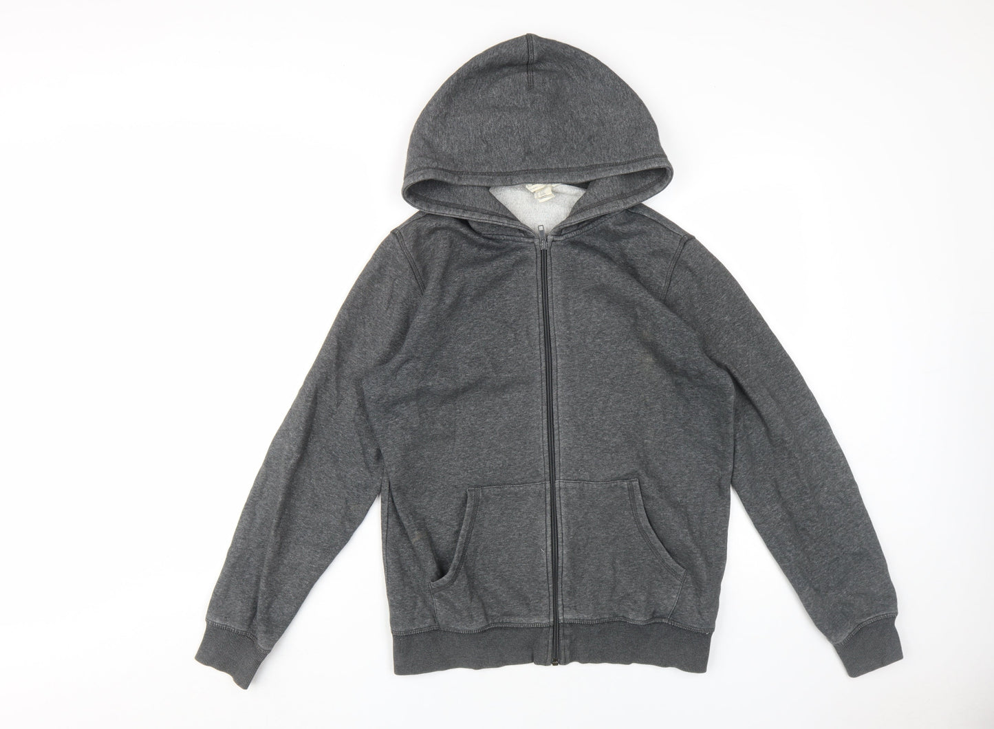H&M Boys Grey Full Zip Hoodie, 12-13 Years, Cotton Blend