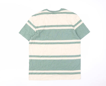 Marks and Spencer Men's Green Beige Striped T-Shirt M