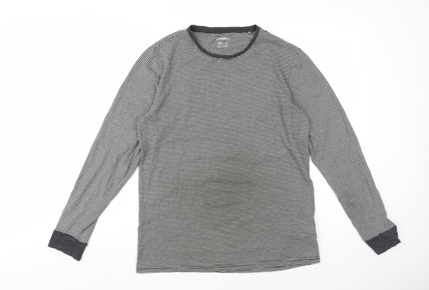 Livergy Men's Grey Striped Long Sleeve T-Shirt M