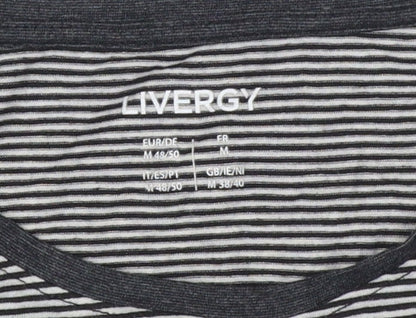 Livergy Men's Grey Striped Long Sleeve T-Shirt M