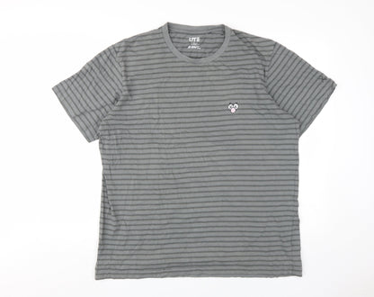 UNIQLO Men's Grey Striped Kaws Crew Neck T-Shirt XL