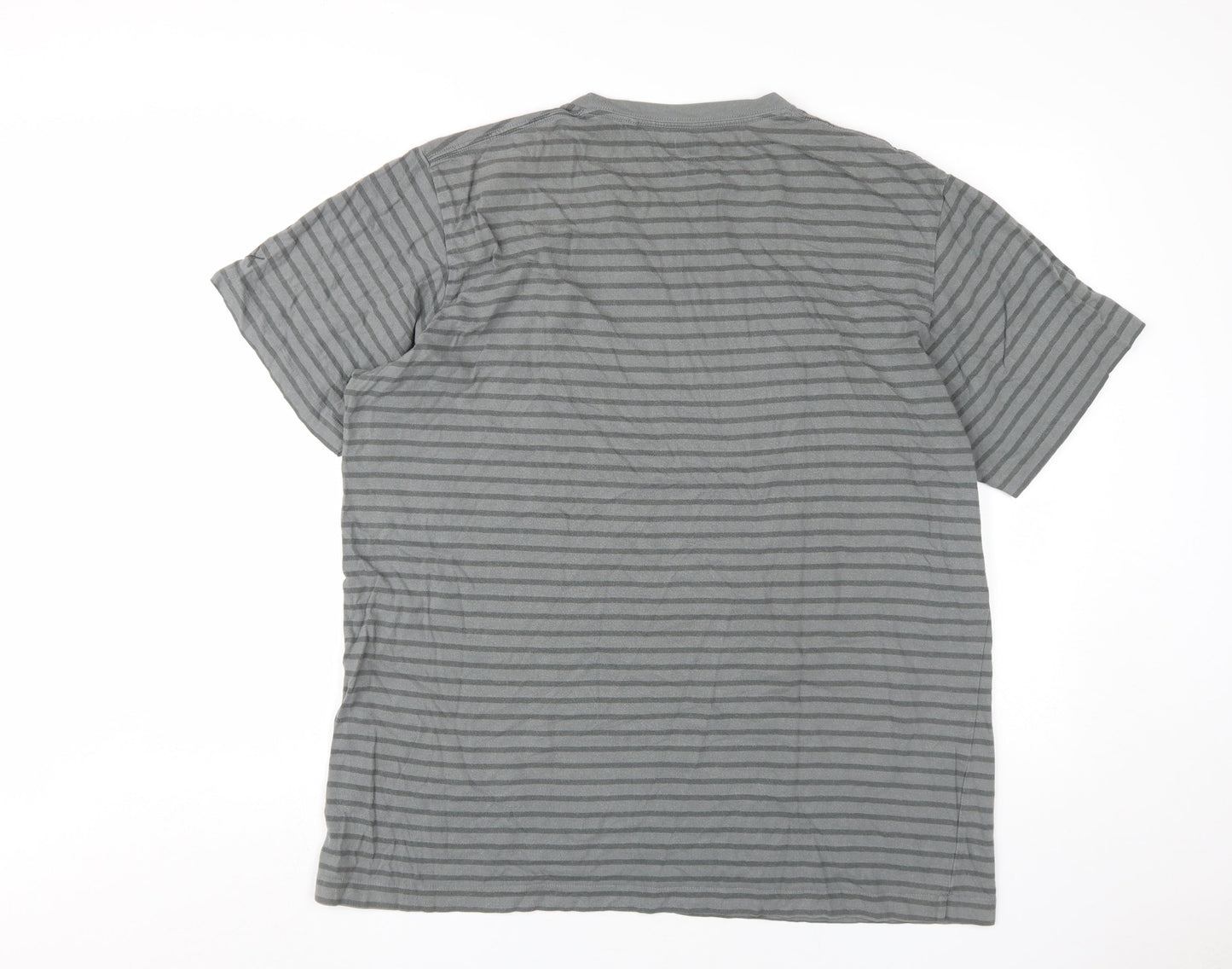 UNIQLO Men's Grey Striped Kaws Crew Neck T-Shirt XL