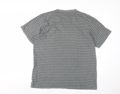 UNIQLO Men's Grey Striped Kaws Crew Neck T-Shirt XL