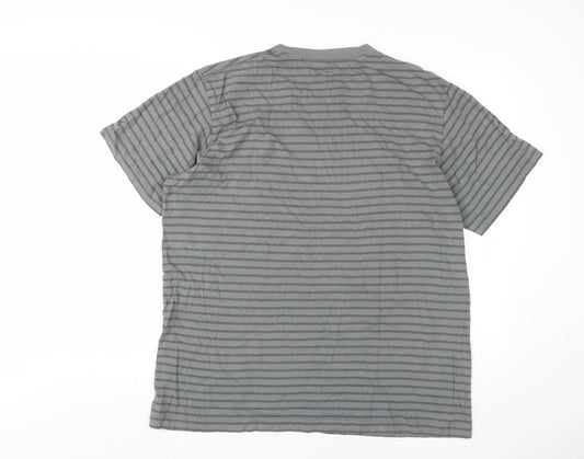 UNIQLO Men's Grey Striped Kaws Crew Neck T-Shirt XL