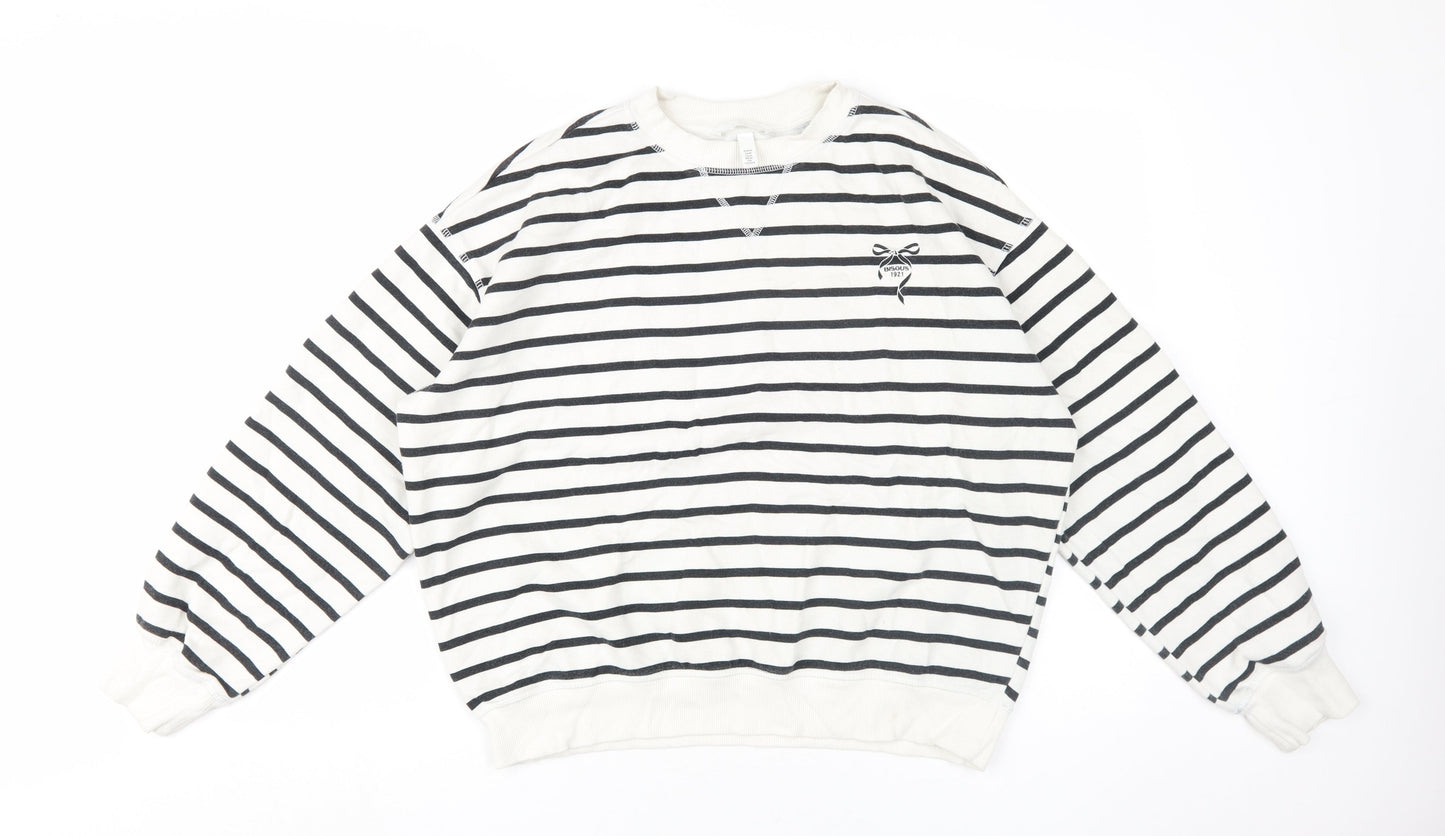 H&M Unisex Striped Pullover Sweatshirt M, Black/White