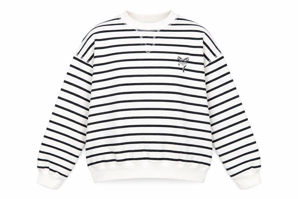 Front view of H&M unisex striped pullover sweatshirt m, black/white