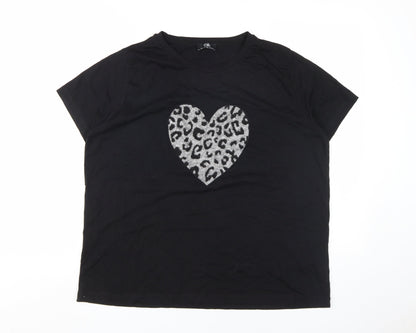 Wallis Women's Black Animal Print T-Shirt Large