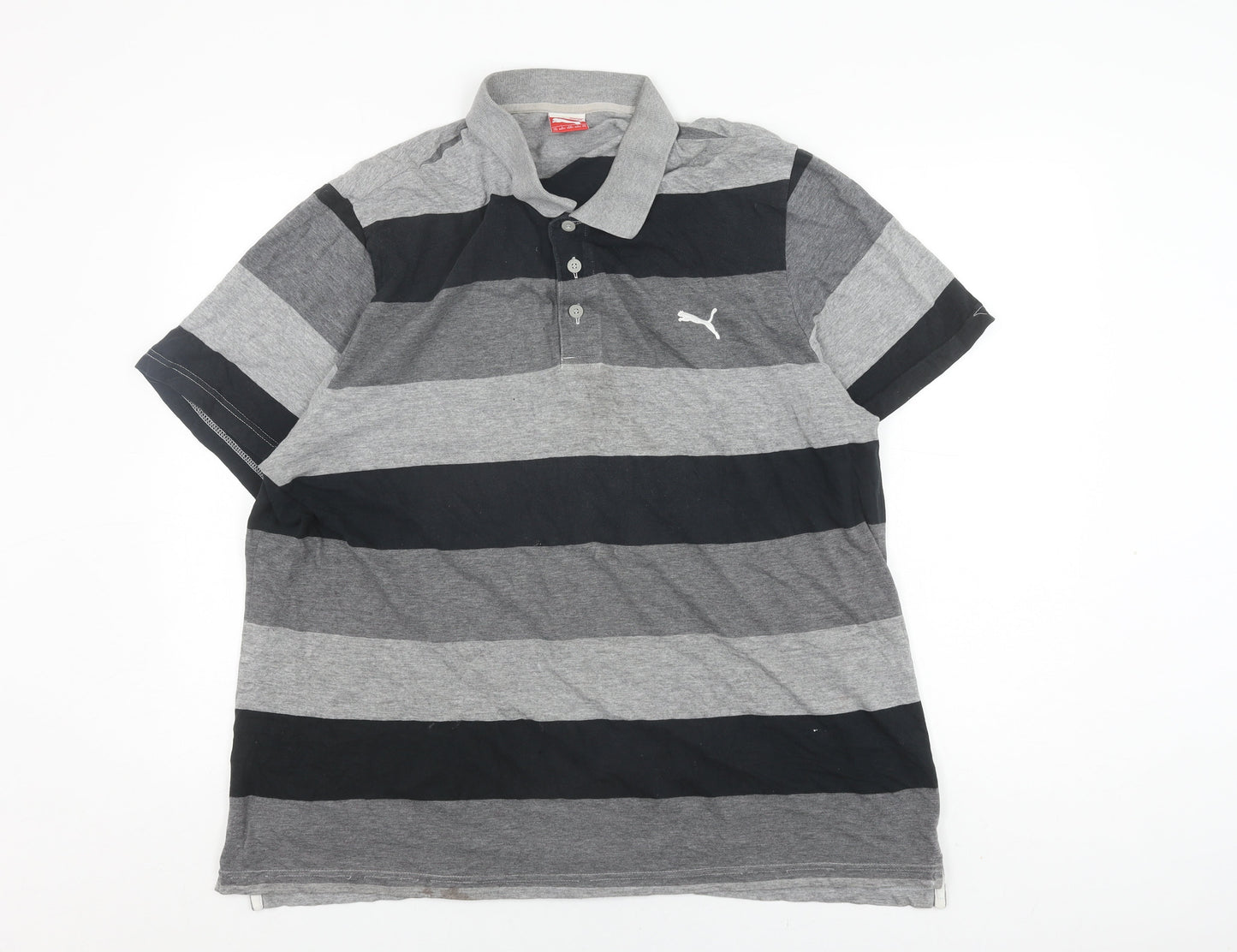 Puma Men's Grey Striped Polo Shirt XXL, Casual Style