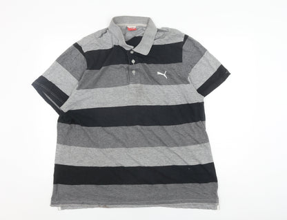 Puma Men's Grey Striped Polo Shirt XXL, Casual Style