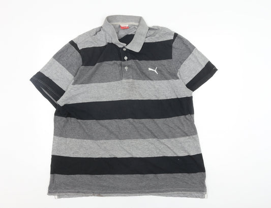 Puma Men's Grey Striped Polo Shirt XXL, Casual Style