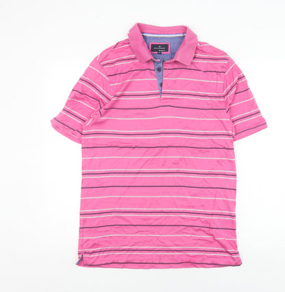 Marks and Spencer Men's Pink Striped Polo Medium