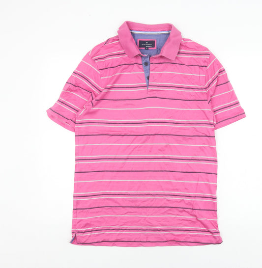 Marks and Spencer Men's Pink Striped Polo Medium