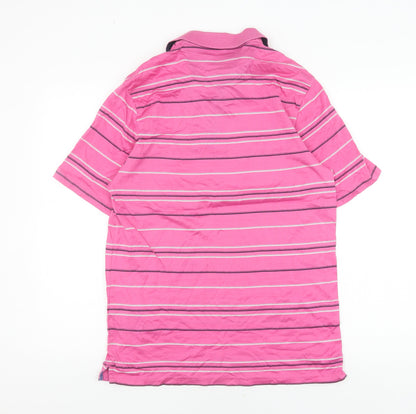 Marks and Spencer Men's Pink Striped Polo Medium