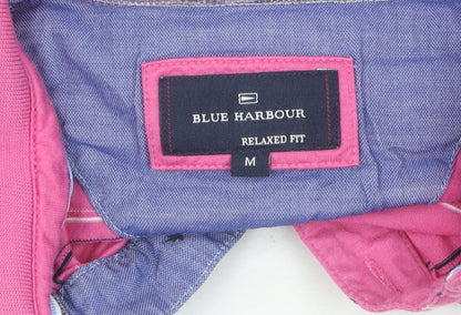 Marks and Spencer Men's Pink Striped Polo Medium