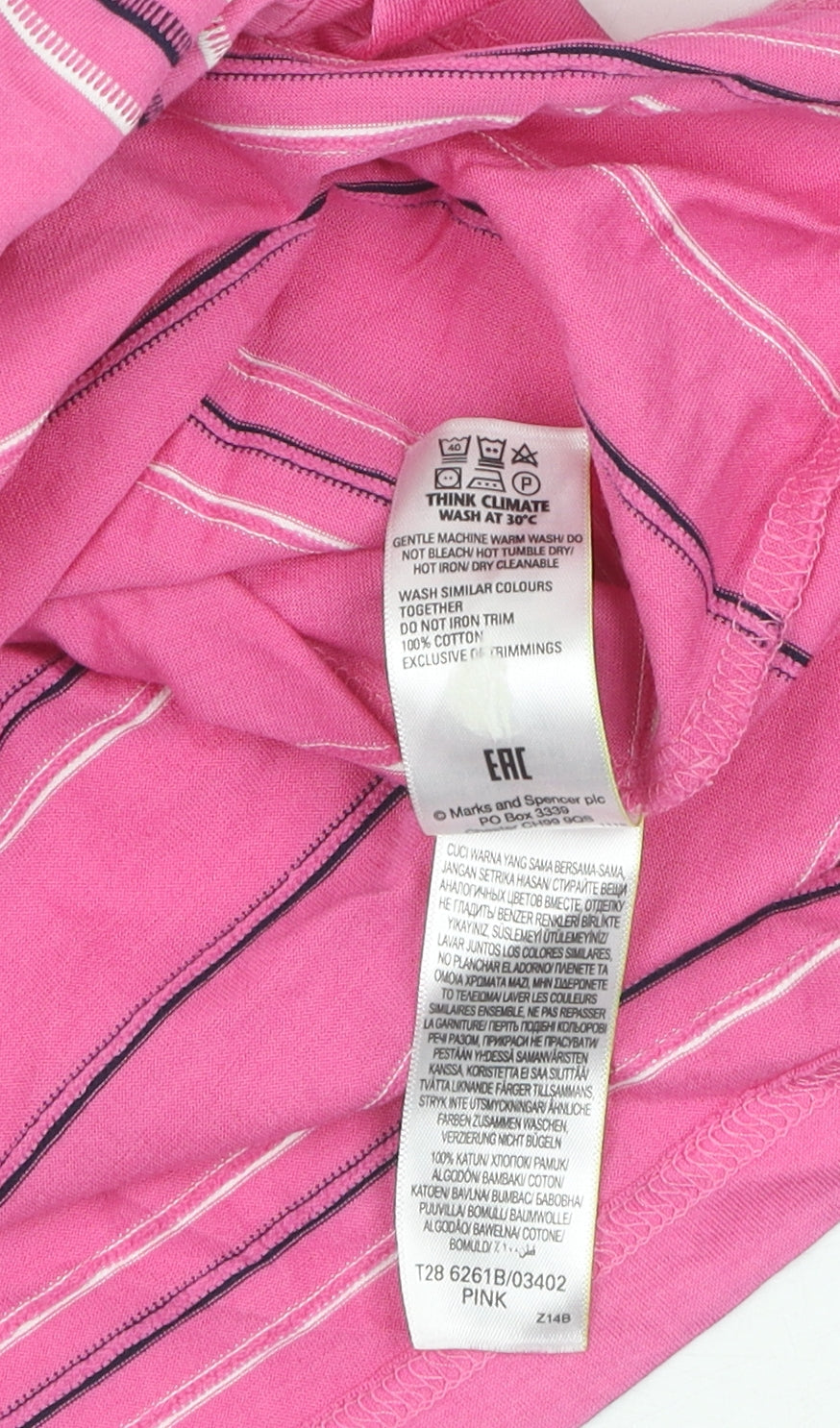 Marks and Spencer Men's Pink Striped Polo Medium