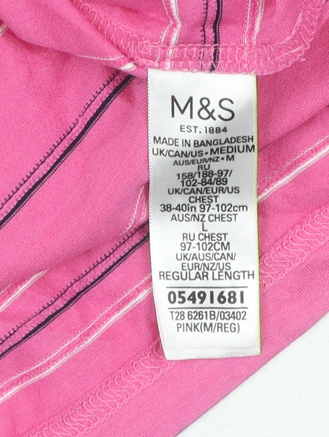 Marks and Spencer Men's Pink Striped Polo Medium