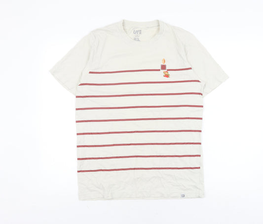 Uniqlo Men's Beige Super Mario Striped T-Shirt - Size S