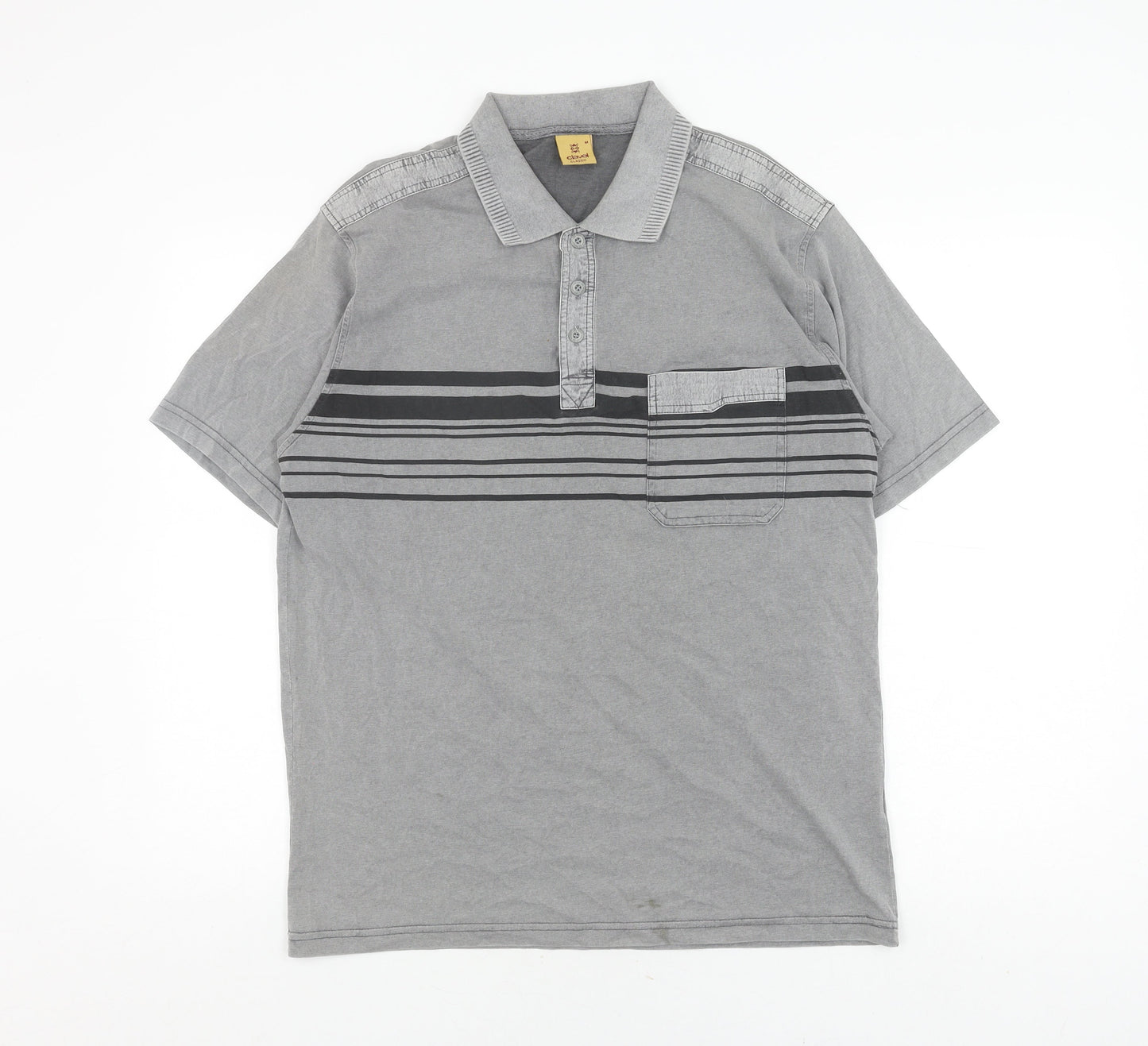 Clavel Men's Grey Striped Polo M Classic Fit