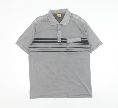 Clavel Men's Grey Striped Polo M Classic Fit