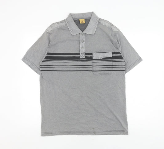 Clavel Men's Grey Striped Polo M Classic Fit