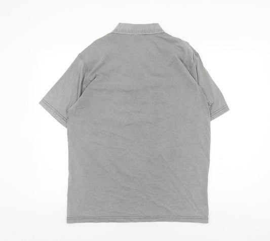 Clavel Men's Grey Striped Polo M Classic Fit