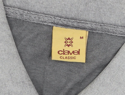 Clavel Men's Grey Striped Polo M Classic Fit