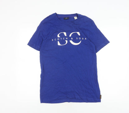 Scotch & Soda Blue Cotton Men's T-Shirt, Size 16, Logo Accent