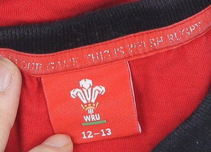 Fanatics Teens Red Rugby Polo Shirt 13, WRU Logo, Casual Wear