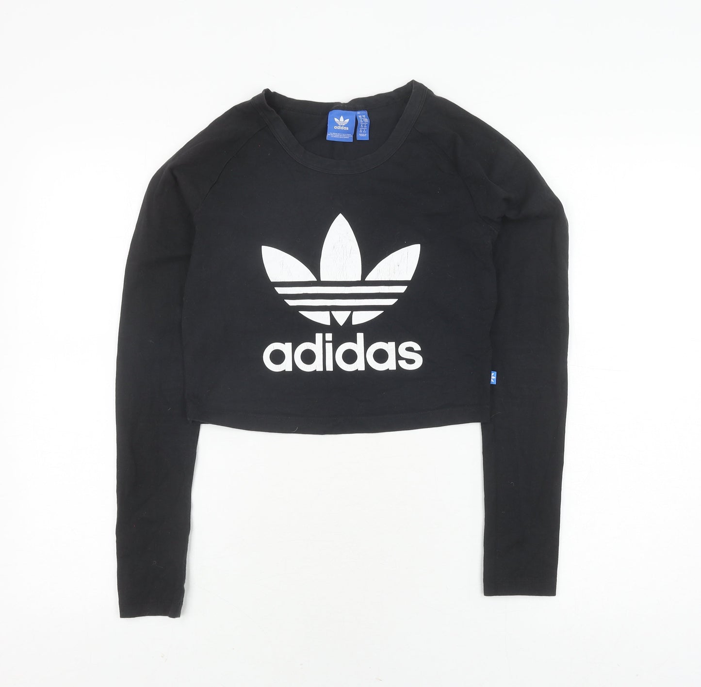 Womens UK Size 10 adidas Black Cropped T-Shirt